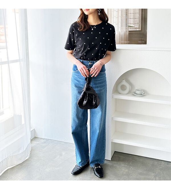 GeeRA（ジーラ）の「綿１００％ドット刺しゅうシルケットＴシャツ（Tシャツ）」｜詳細画像