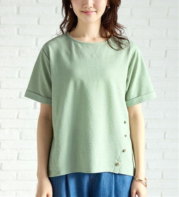 BELLUNA（ベルーナ）の「サッカー素材裾ボタンプルオーバー（カットソー）」｜詳細画像