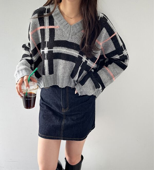 チェック柄ニットプルオーバー - ベルーナ【公式】