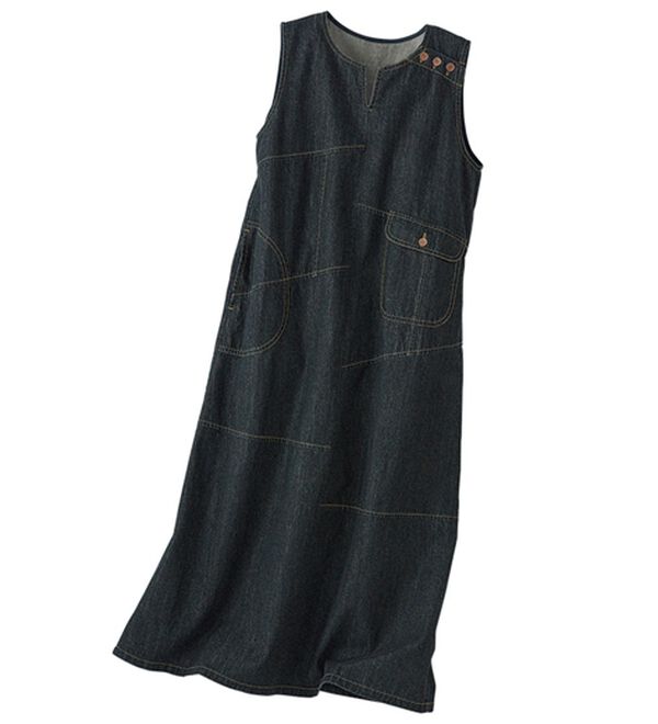 BELLUNA（ベルーナ）の「ナチュラル可愛い♪ポケット付デニムジャンスカ（ジャンパースカート）」｜ブラック