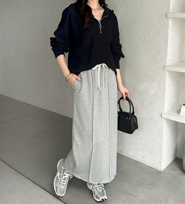 GeeRA（ジーラ）の「すっきり見え！フロントラインスウェットナロースカート（ロングスカート）」｜詳細画像