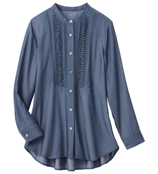 VINNO（ヴィノ）の「テンセル（ＴＭ）デニムスタンド衿ブラウス（ブラウス）」｜詳細画像