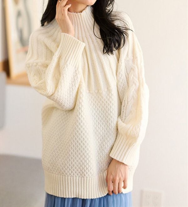 RANAN（ラナン）の「ハイネック求心柄ロング丈ニット（ニット・セーター）」｜詳細画像