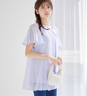 alotta（アロッタ）の「【接触冷感】インナー付シフォンタックチュニック（チュニック）」｜サックス