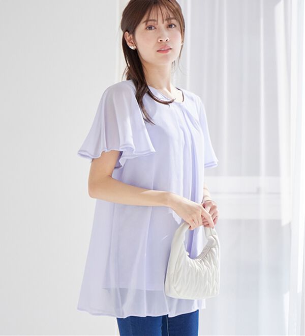 alotta（アロッタ）の「【接触冷感】インナー付シフォンタックチュニック（チュニック）」｜サックス