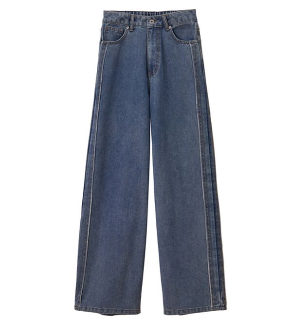 RANAN（ラナン）の「配色サイドフリンジワイドデニム（フルレングスパンツ）」｜詳細画像