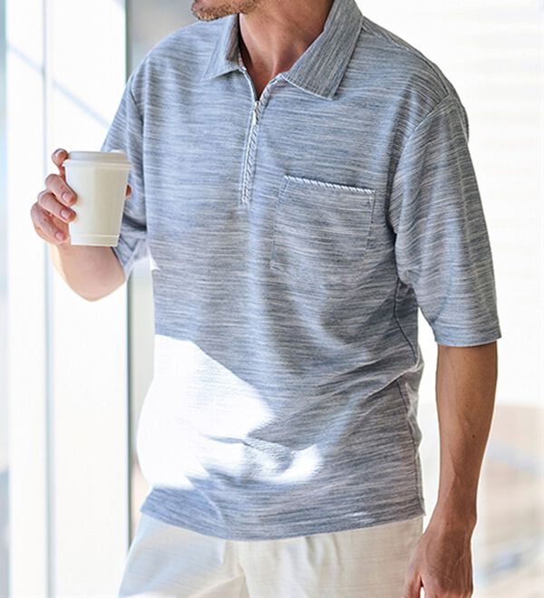 「柔らか素材の涼やかリラックスジップポロ（メンズポロシャツ）」｜詳細画像