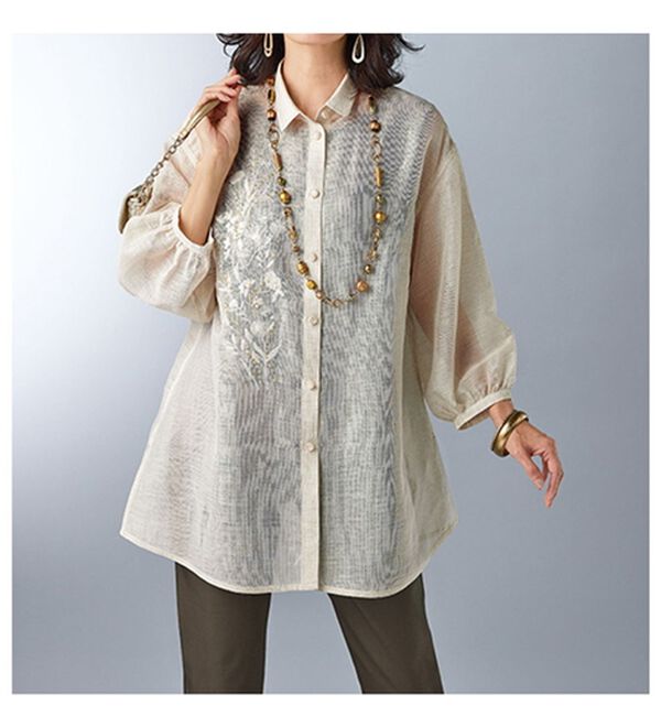 BELLUNA（ベルーナ）の「麻混素材刺しゅうオーバーブラウス（ブラウス）」｜詳細画像