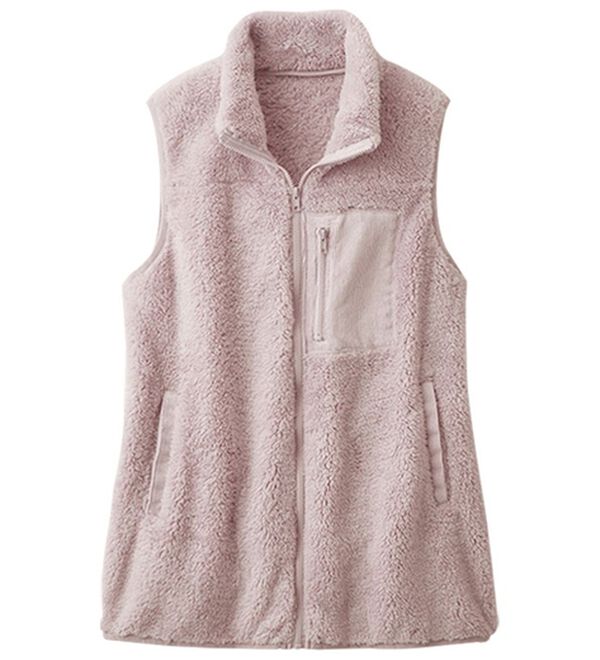 「ふわふわフリースベスト（パジャマ・ルームウェア）」｜グレイッシュピンク