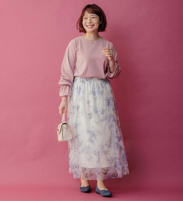 alotta（アロッタ）の「チュール花柄プリントスカート（ロングスカート）」｜詳細画像