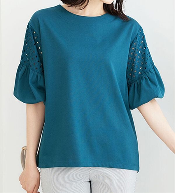 BELLUNA（ベルーナ）の「ボリューム袖レース切替プルオーバー（カットソー）」｜詳細画像