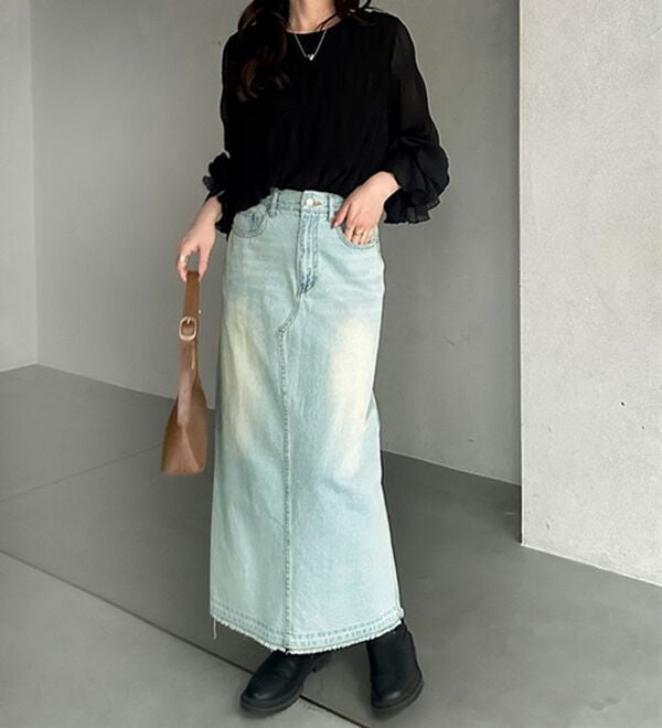 GeeRA（ジーラ）の「バックスリットデニムロングスカート（ロングスカート）」｜詳細画像