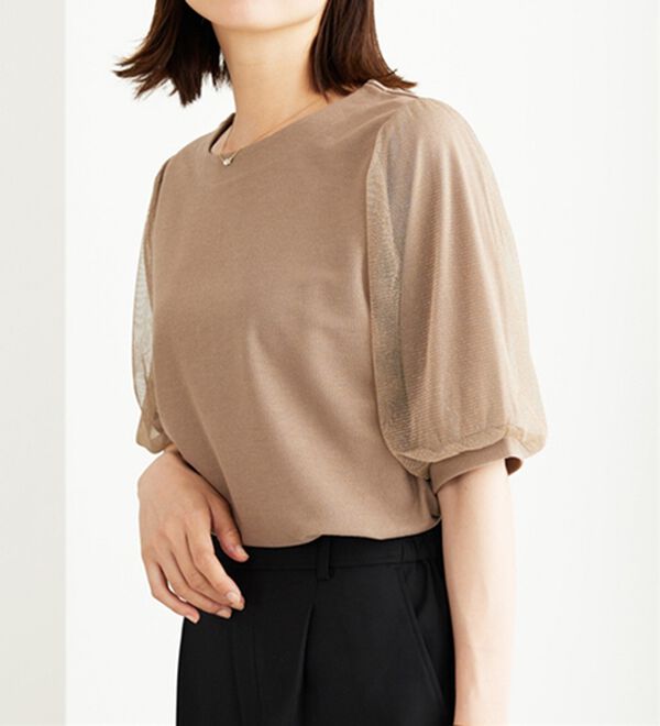 BELLUNA（ベルーナ）の「ラメチュール袖切替デザインプルオーバー（カットソー）」｜詳細画像
