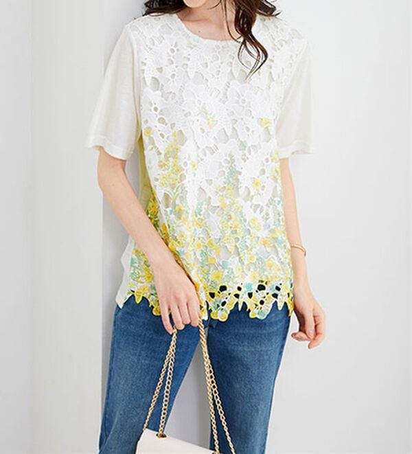 BELLUNA（ベルーナ）の「花柄プリントレースカーディガンアンサンブル（アンサンブル）」｜詳細画像