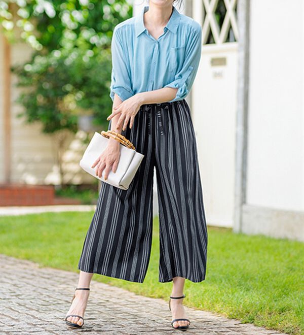 BELLUNA（ベルーナ）の「【接触冷感】レーヨン素材プリントワイドパンツ（ワイドパンツ・ガウチョ）」｜詳細画像