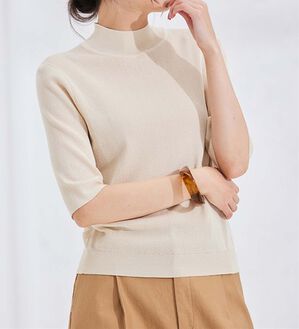 RANAN（ラナン）の「ひんやり！ハイネック５分袖サマーニット（ニット・セーター）」｜アイボリー