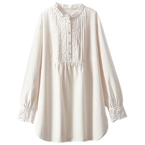 BELLUNA（ベルーナ）の「衿＆袖レース切替シャツチュニック（チュニック）」｜オフ白