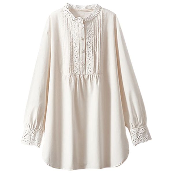 BELLUNA（ベルーナ）の「衿＆袖レース切替シャツチュニック（チュニック）」｜オフ白