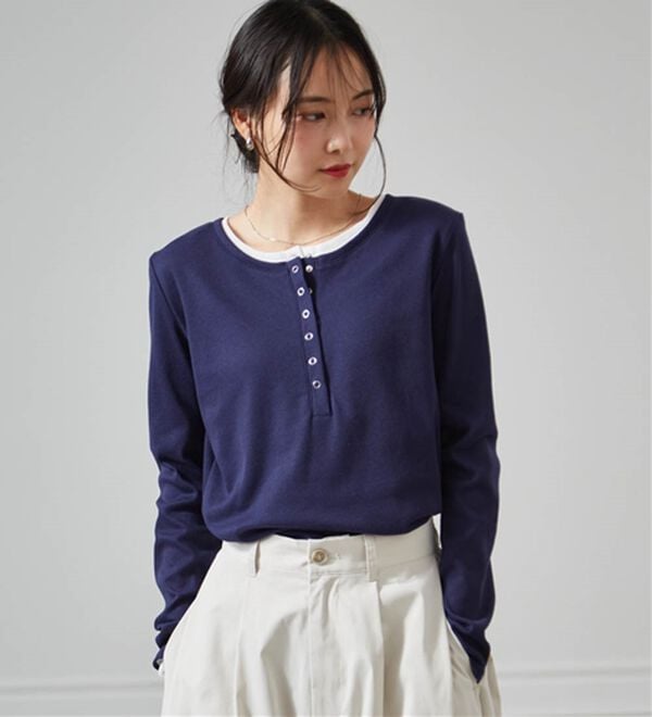 RANAN（ラナン）の「レイヤードヘンリーネックリブTシャツ（カットソー）」｜詳細画像