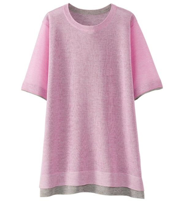 BELLUNA（ベルーナ）の「重ね着風配色シアーニットプルオーバー（ニット・セーター）」｜ピンク