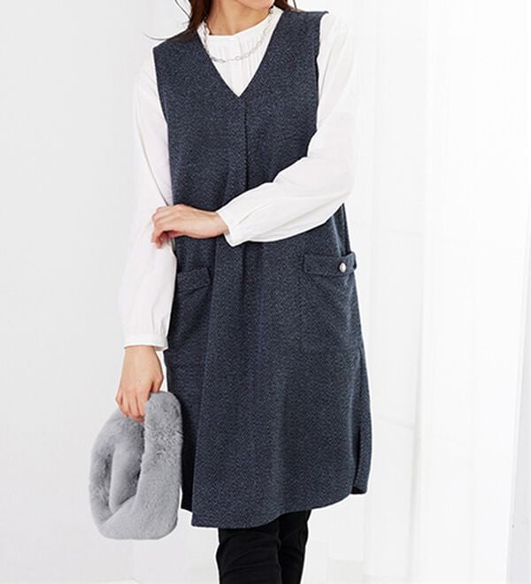 BELLUNA（ベルーナ）の「ツイード調タック使いジャンパースカート（チュニックワンピース）」｜詳細画像