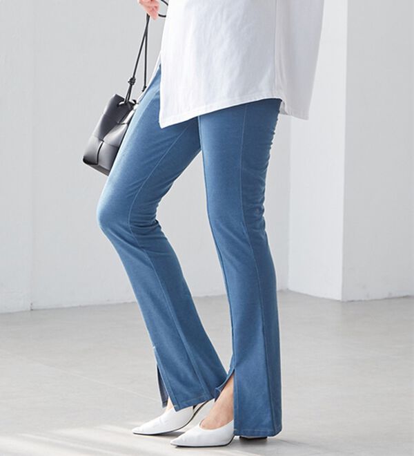 RANAN（ラナン）の「ひんやり！デニム調スリットパンツ（フルレングスパンツ）」｜詳細画像