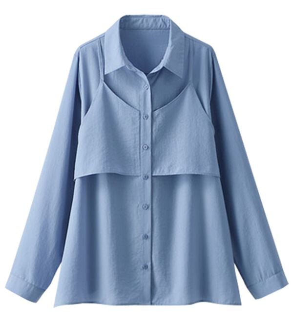 BELLUNA（ベルーナ）の「ビンテージ調素材レイヤード風チュニック（シャツ）」｜詳細画像