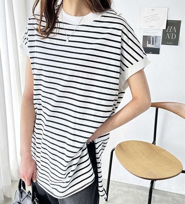 GeeRA（ジーラ）の「綿１００％フレンチスリーブチュニックＴシャツ（カットソー）」｜詳細画像