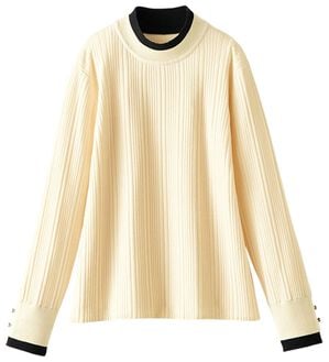 BELLUNA（ベルーナ）の「衿＆袖配色リブニットプルオーバー（ニット・セーター）」｜オフ白系