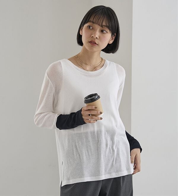 BELLUNA（ベルーナ）の「綿１００％配色シアープルオーバー（カットソー）」｜詳細画像