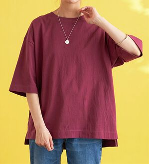 BELLUNA（ベルーナ）の「ひんやリッチコットン大人のゆったりプルオーバー（カットソー）」｜バーガンディ