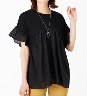 BELLUNA（ベルーナ）の「【Ｌａｇｒｉｌｕａ】異素材使いギャザーチュニック（カットソー）」｜黒