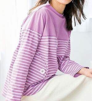 VINNO（ヴィノ）の「＜日本製＞釦デザインボーダープルオーバー（カットソー）」｜詳細画像