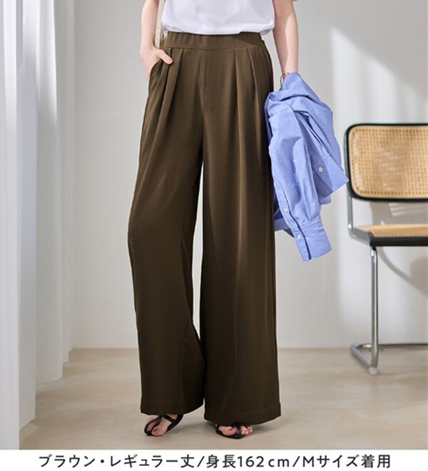 Viola e Viola（ヴィオラ エ ヴィオラ）の「さらさらＥＡＳＹ細魅せ叶う！とろみタックワイドパンツ（ワイドパンツ・ガウチョ）」｜詳細画像