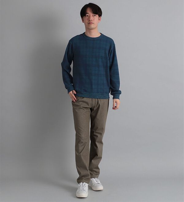 「＜コムルヴァン・オム＞チェック柄ふくれジャカードトレーナー（メンズトレーナー）」｜詳細画像