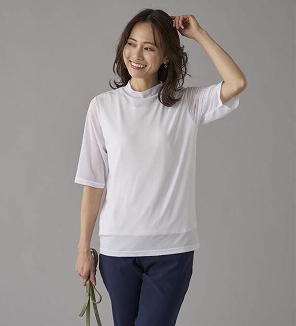 BELLUNA（ベルーナ）の「【５分袖】チュール切替上品インナー（カットソー）」｜詳細画像