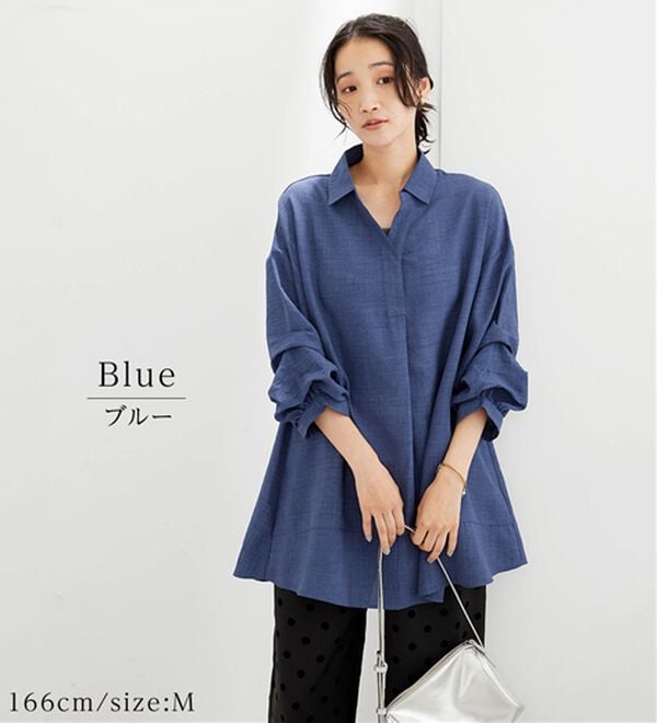 BELLUNA（ベルーナ）の「麻調素材袖タックデザインシャツチュニック（チュニック）」｜詳細画像