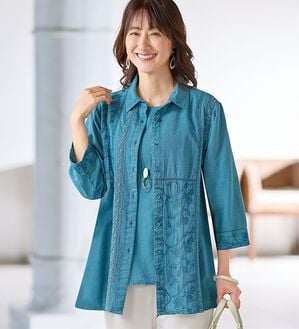 BELLUNA（ベルーナ）の「綿１００％洗い加工刺しゅう切替アンサンブル（ブラウス）」｜詳細画像