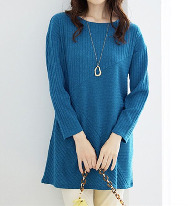 BELLUNA（ベルーナ）の「杢調テレコ素材切替デザインチュニック（チュニック）」｜ターコイズ