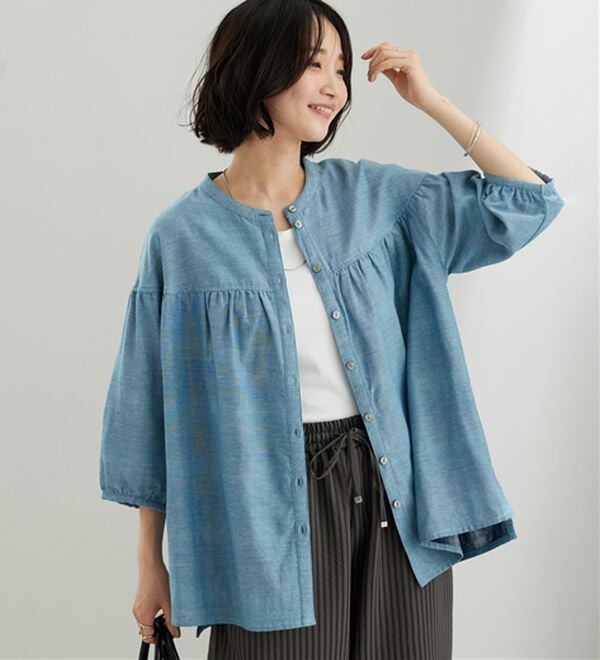 BELLUNA（ベルーナ）の「ダブルガーゼ素材切替デザインブラウス（ブラウス）」｜詳細画像