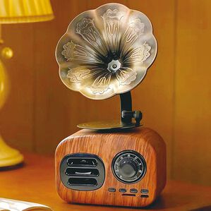 「レトロ木目調　蓄音機型スピーカー（テレビ・オーディオ・カメラ機器）」｜詳細画像