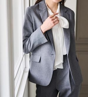 RANAN（ラナン）の「【選べる衿】洗える！春夏ロングシーズン着用可能ベーシック２点ライトスーツ（パンツスーツ）」｜グレー／テーラード
