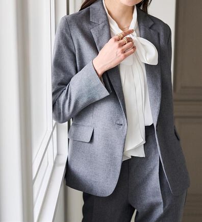 RANAN（ラナン）の「【選べる衿】洗える！春夏ロングシーズン着用可能ベーシック２点ライトスーツ（パンツスーツ）」