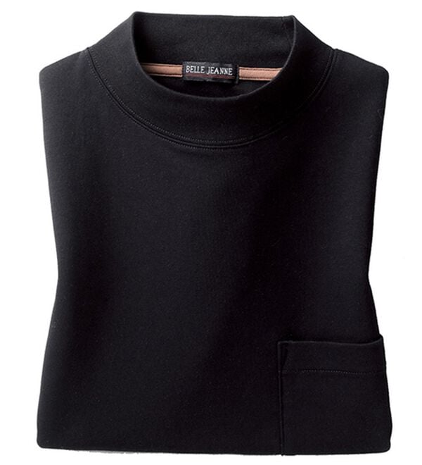 「肌側しっとりなめらか吸湿発熱ハイネック（メンズＴシャツ）」｜ブラック