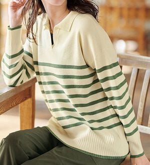 BELLUNA（ベルーナ）の「カジュアルを更新！ボーダー柄衿付セーター（ニット・セーター）」｜詳細画像