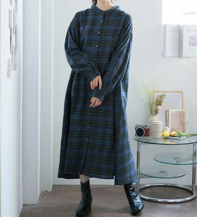 A HAPPY MARILYN（アハッピーマリリン）の「【ＬＬ～８Ｌ】フランネル チェック 細魅せ シャツワンピース（シャツワンピース）」