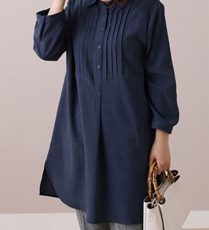 BELLUNA（ベルーナ）の「麻調素材ピンタックデザインチュニック（チュニック）」｜ライトネイビー