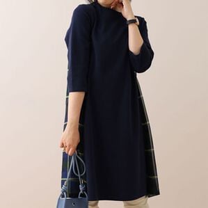 BELLUNA（ベルーナ）の「チェック柄切替ワンピース（その他ワンピース）」｜ネイビー系