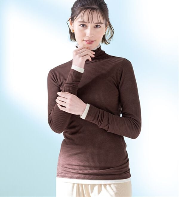 LAVIENNE（ラヴィエンヌ）の「敬老の日に！【肌にまとう化粧品】着て潤うシアー素材リブインナー＜ＭＡＴＯＬＩＡ＞（肌着・インナーウェア）」｜カカオブラウン