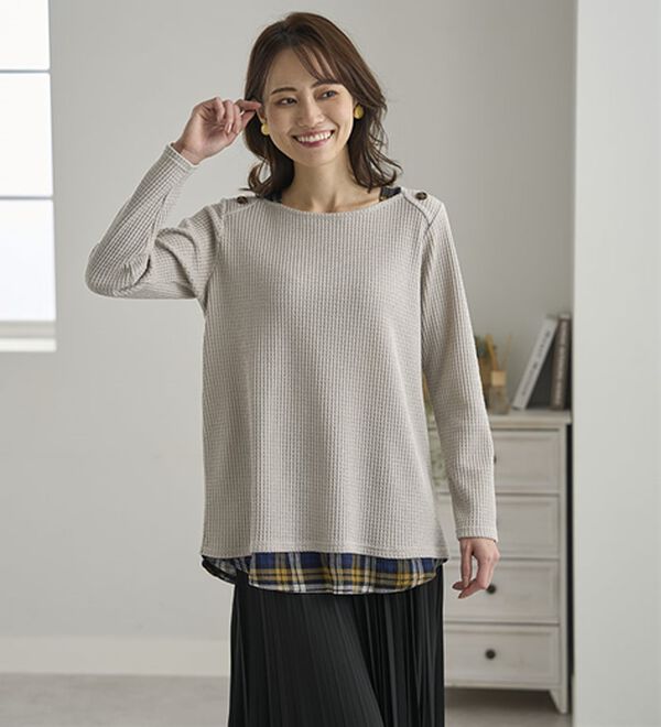 BELLUNA（ベルーナ）の「異素材重ね着風チュニック（チュニック）」｜詳細画像